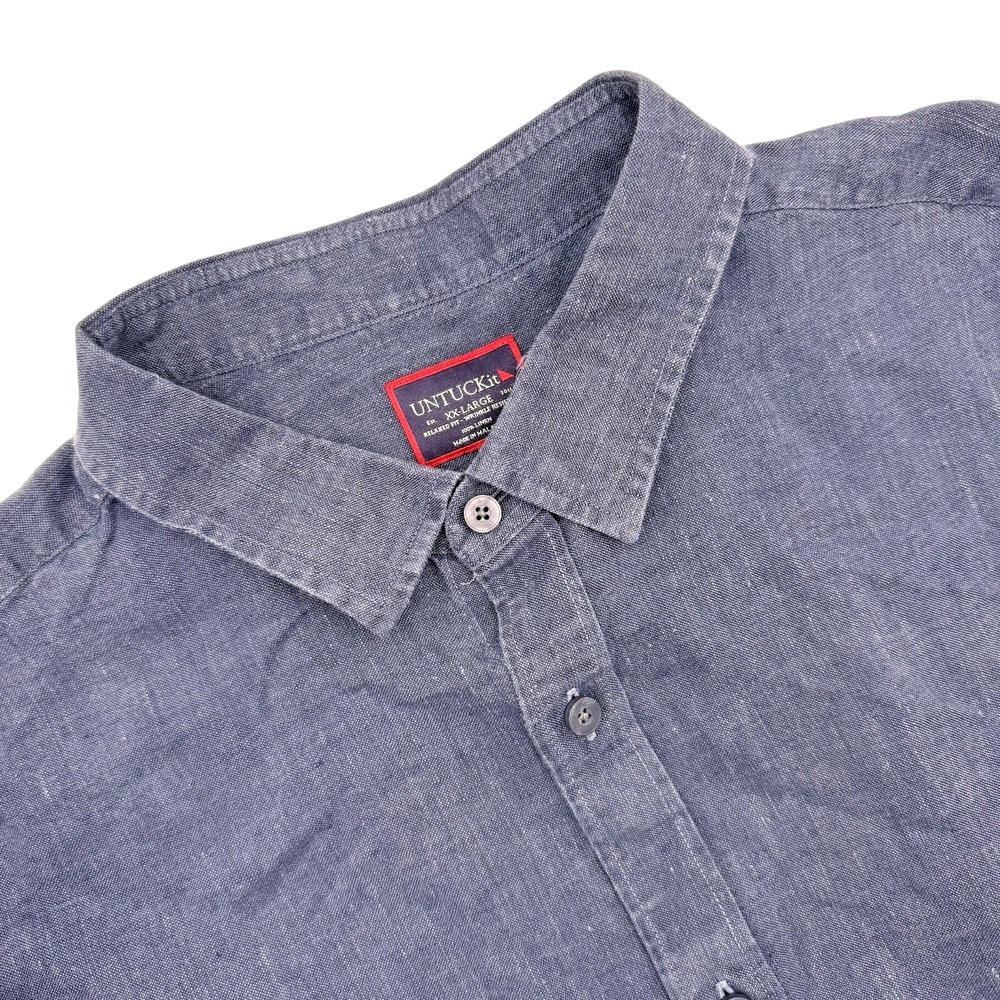 UNTUCKit Button Down Mens XXL Blue 100% Linen Relaxed Fit Short Sleeve Shirt